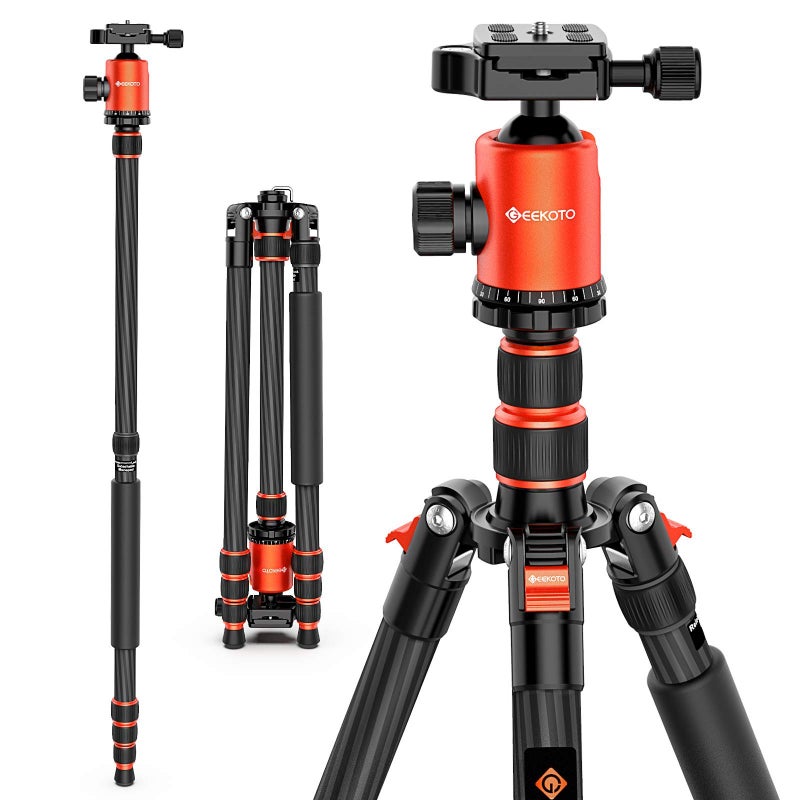 GEEKOTO 79 inches Carbon Fiber Camera Tripod Monopod with 360 Degree Ball Head 1/4 inch Quick Shoe Plate Professional Tripod Load up to 26.5 pounds - Image 1